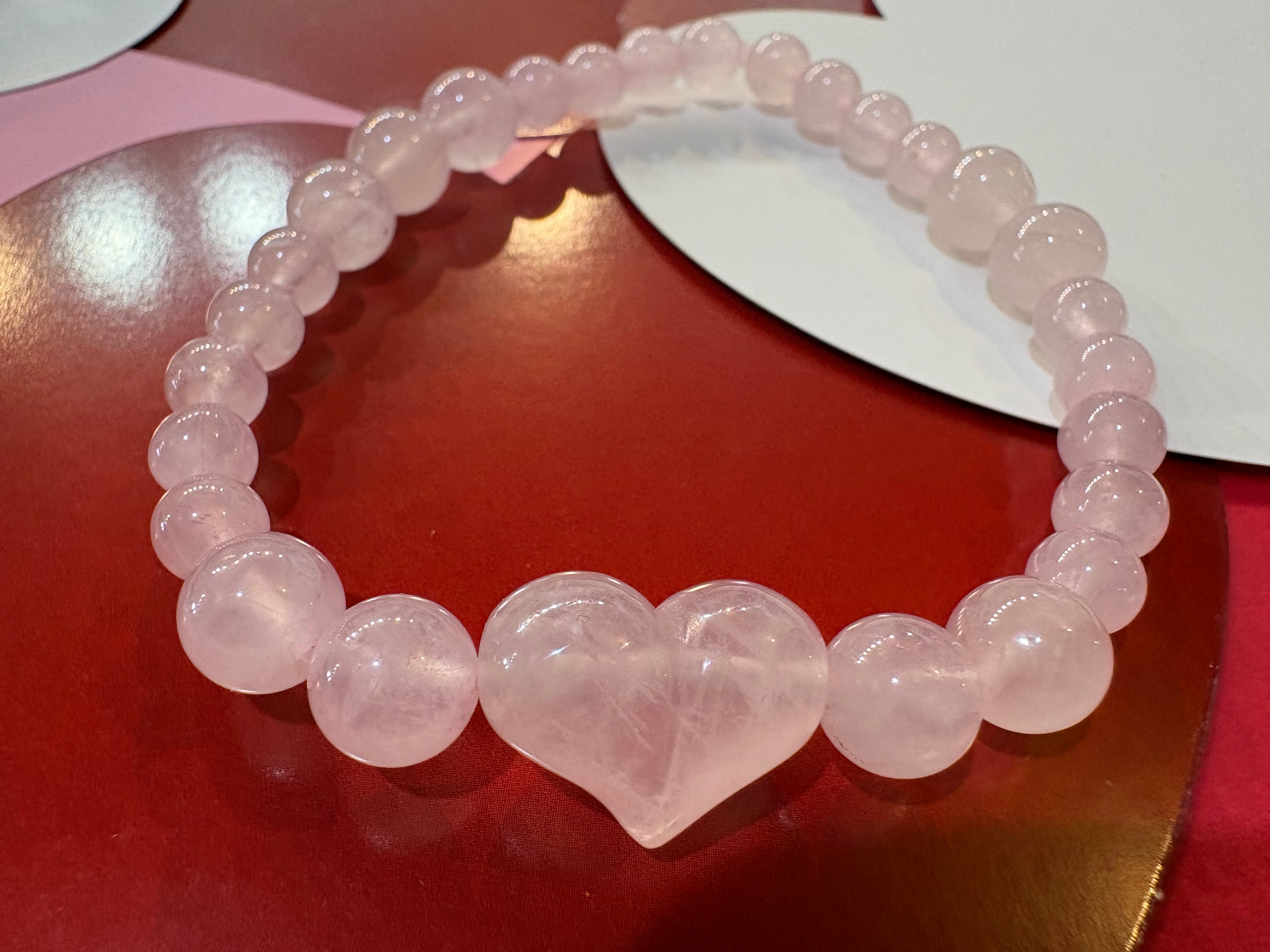 Rose quartz heart bracelet