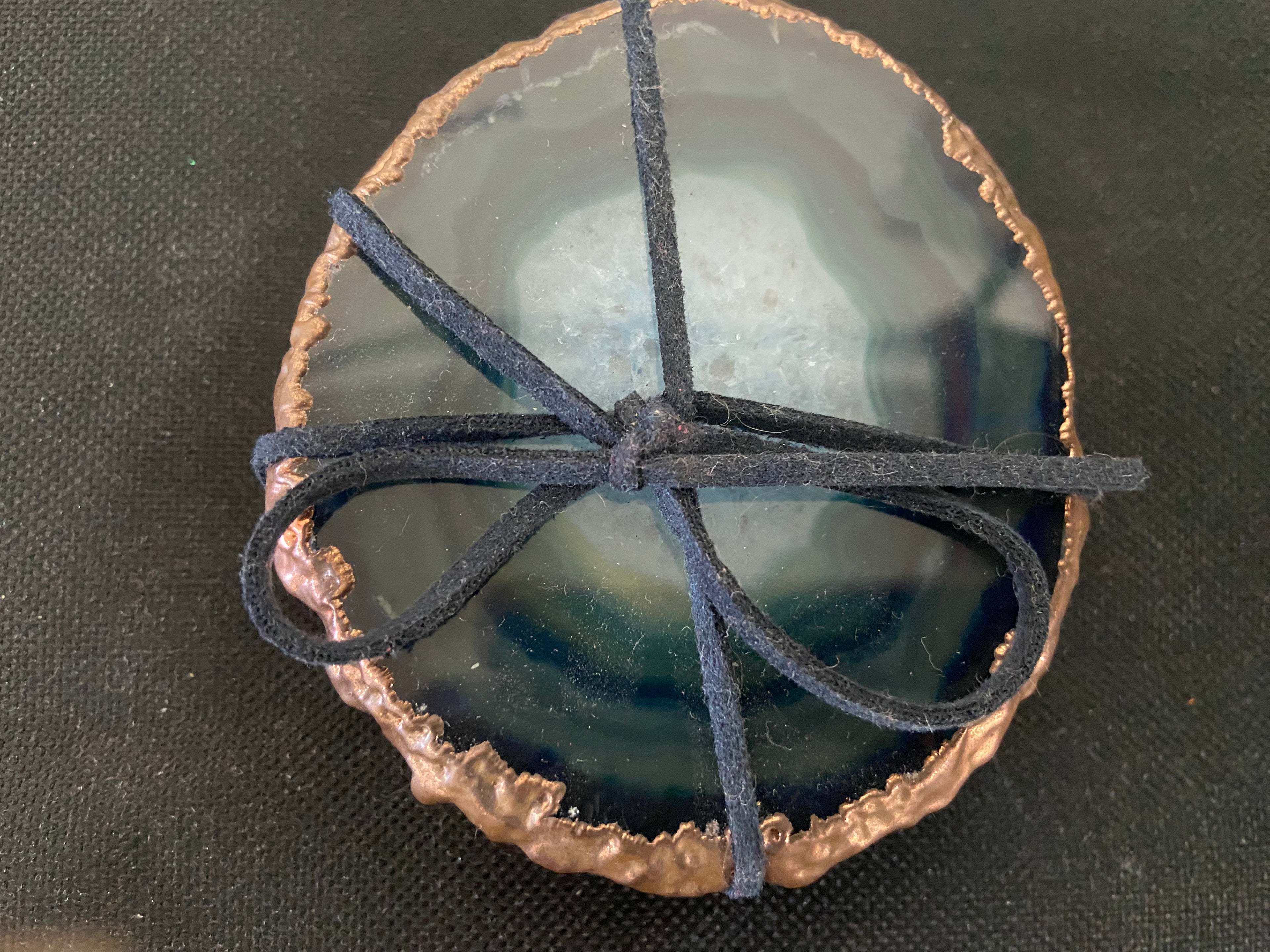 Blue agate coaster with copper trim