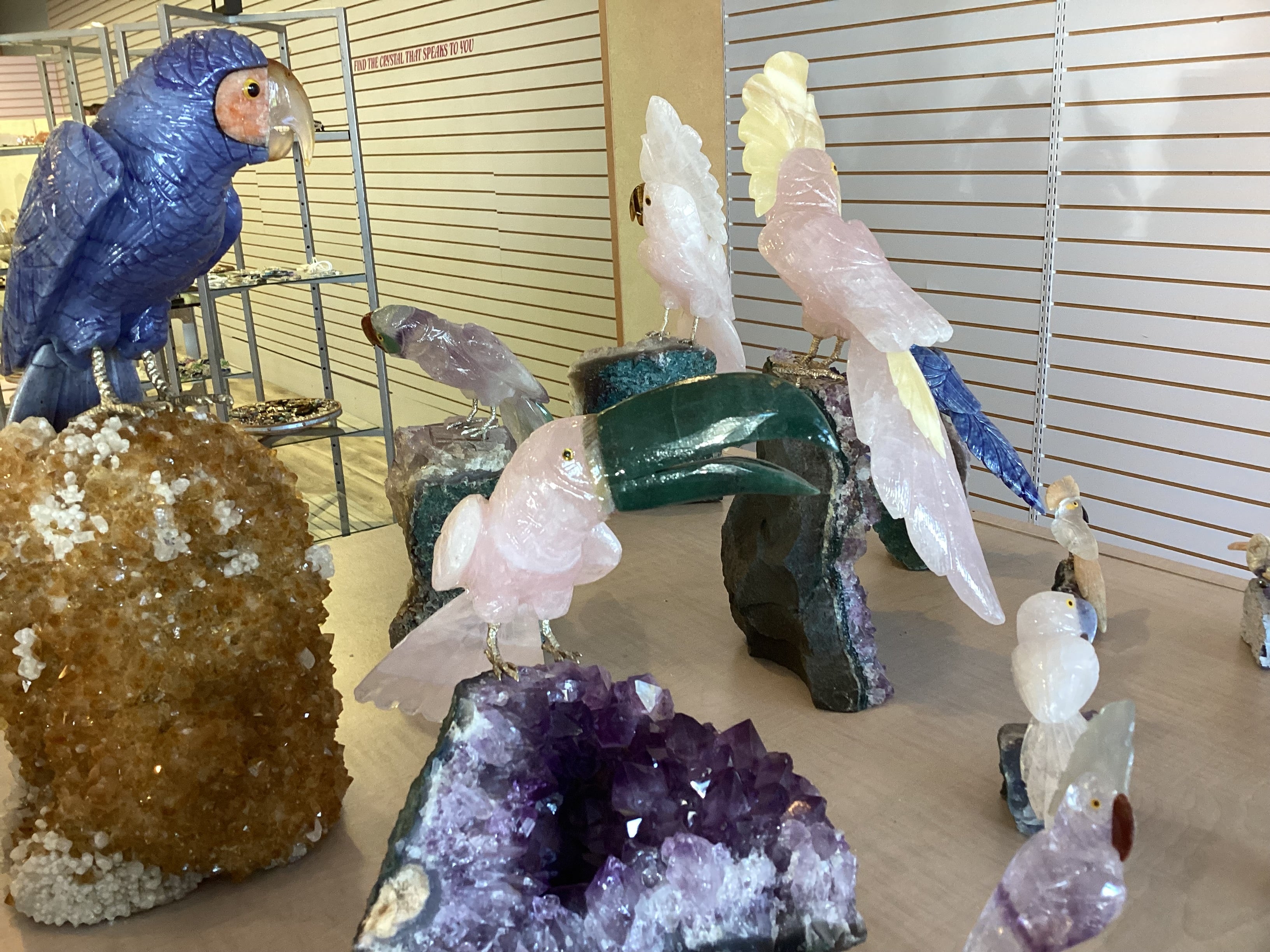 Rose Quartz Cockatoo on Brazilian Amethyst