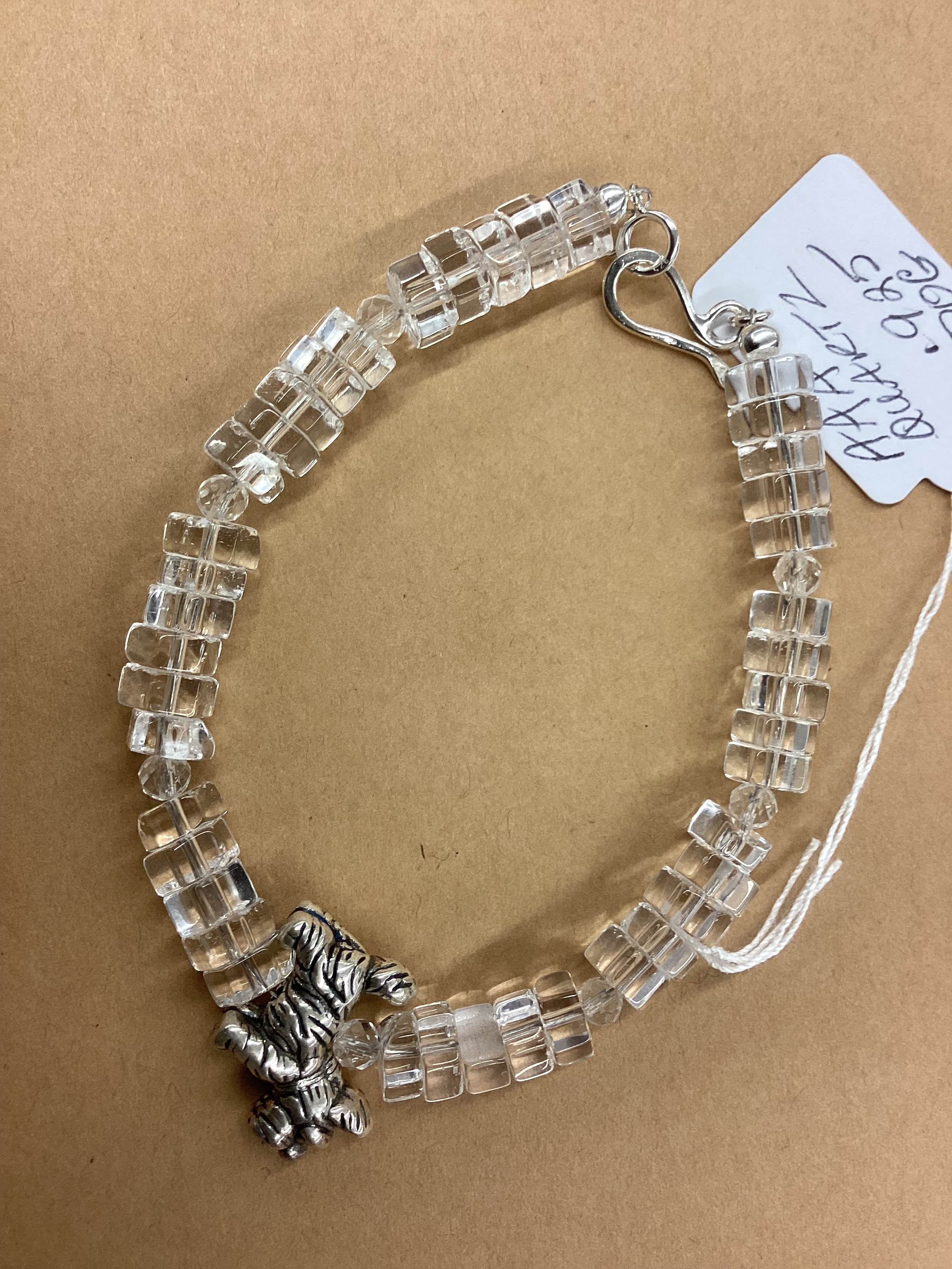 AAA Clear Quartz and .925 Dog Charm Bracelet