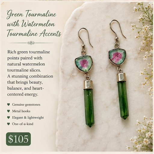 Green Tourmaline with watermelon tourmaline accent