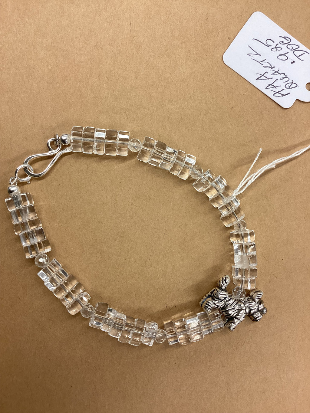 AAA Clear Quartz and .925 Dog Charm Bracelet