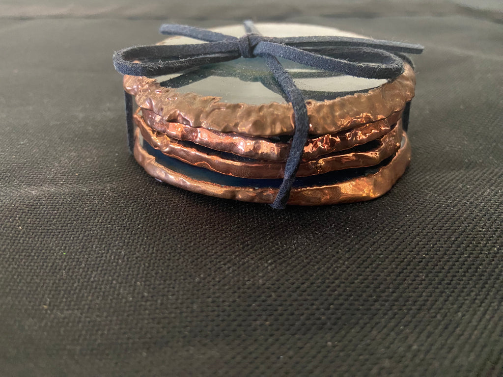 Blue agate coaster with copper trim